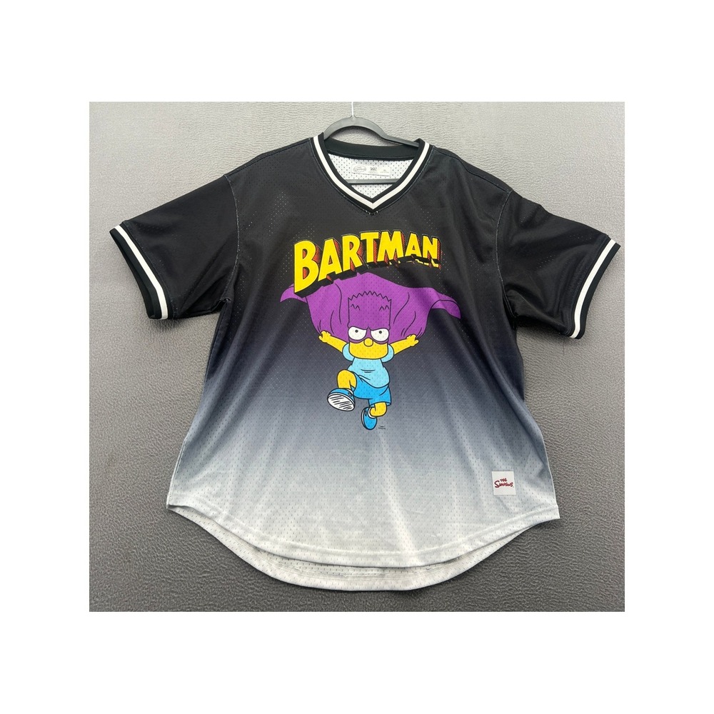 The Simpsons Bartman Jersey Men's XL Black Ombre Mesh Shirt Superhero Bart
